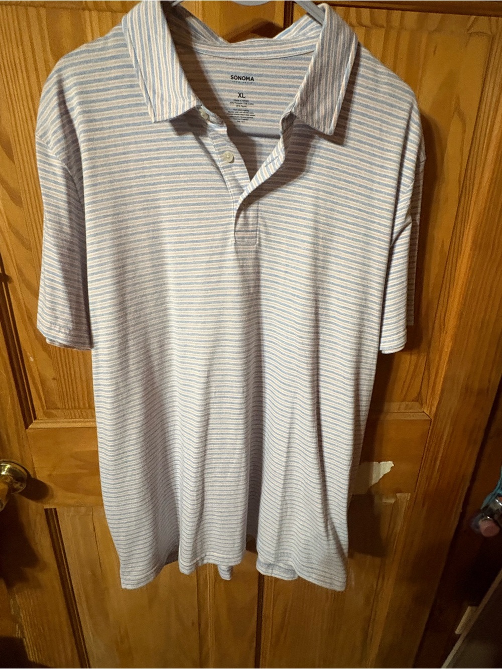Sonoma Men’s Striped Polo in Light Blue and White